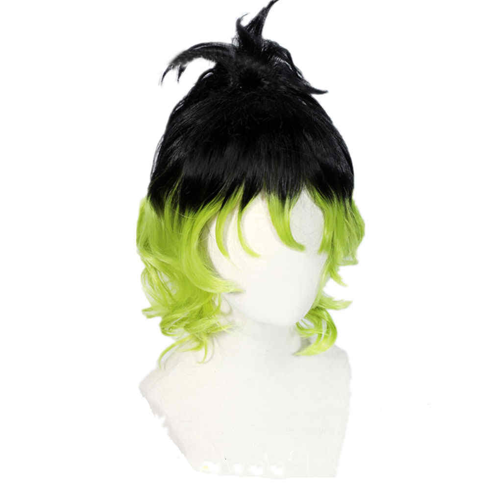 Anime Demon Slayer: Kimetsu No Yaiba Gyuutarou Black/Green Cosplay Wig Hair