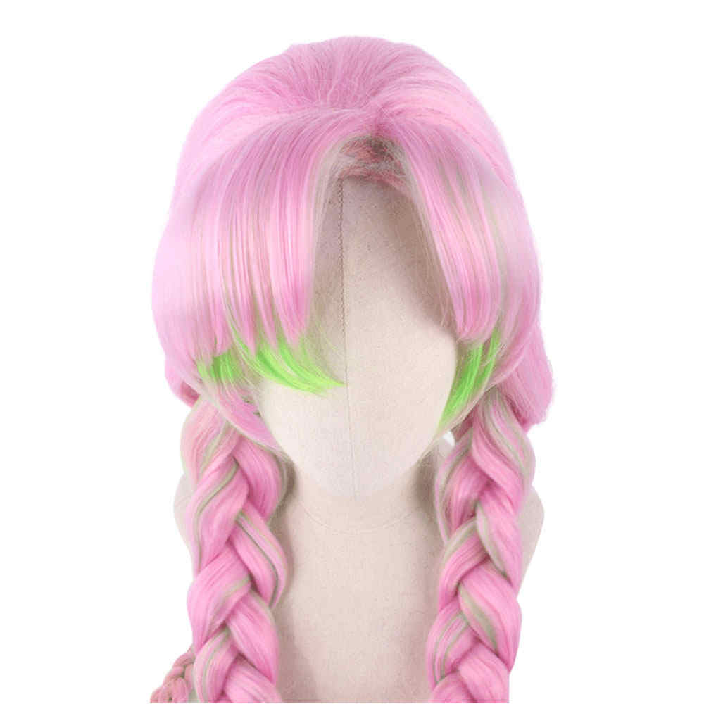 anime demonio slayer kanroji mitsuri halloween cospaly wig sintético largo trenzado kimetsu no yaiba