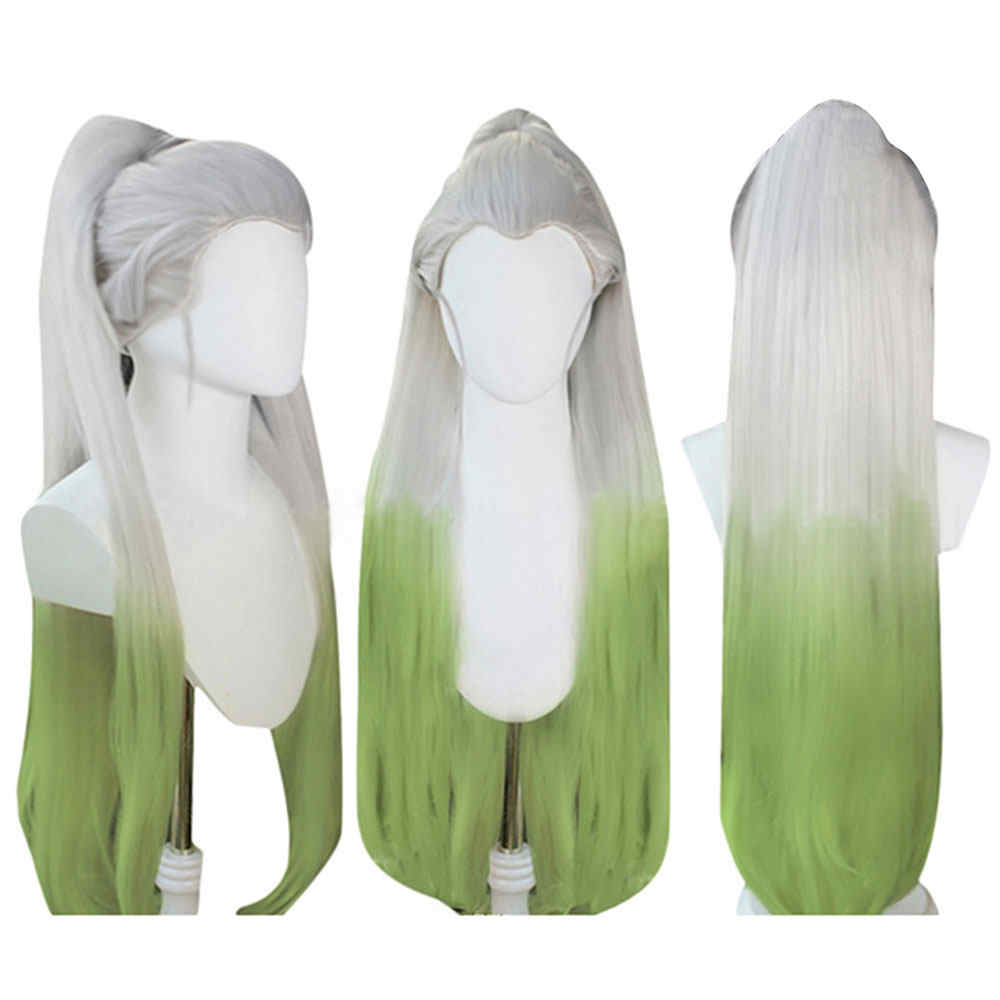 Anime Demon Slayer Kimetsu No Yaiba Daki White Green Pein Wig-